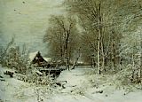 Louis Apol A Cottage in a Snowy Landscape painting